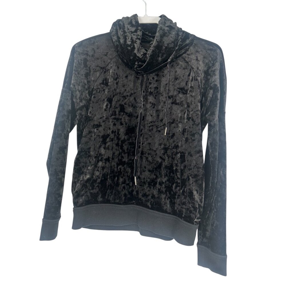 🖤 Betsey Johnson Black Crushed Velvet Hoodie Luxe Lounge S 🖤